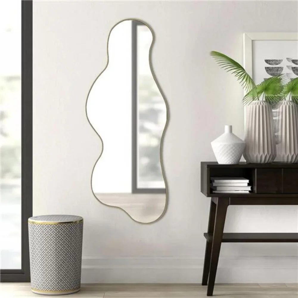NEW West Elm Gold Asymmetrical Wavy Mid-century Modern Hanging Wall Mirror - 40